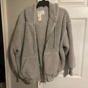 Aeropostale Gray Sherpa Zip-Up Hoodie